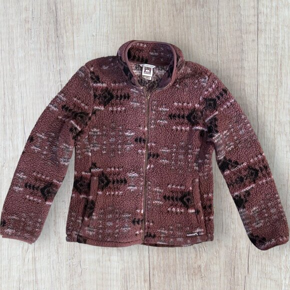 Avalanche Outdoor Sherpa Fleece Zip Jacket Maroon Aztec Print - Picture 1 of 5